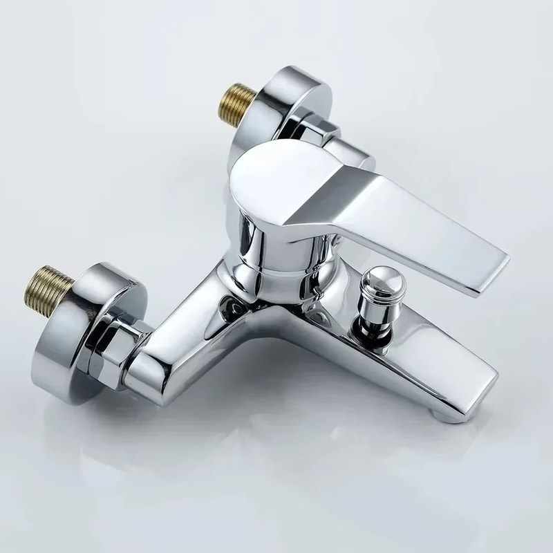 Wall Mounted Dual Spout Bathroom Faucet with Hot Cold Mixer Chrome Basin Tap