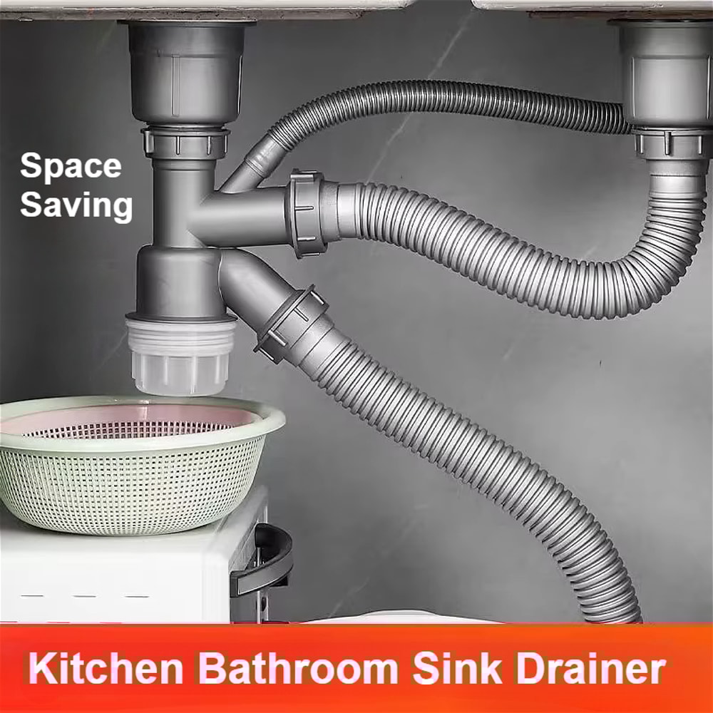 Double Basin Kitchen Sink Drain Pipe Kit with Odor Proof Anti Clog Drainer