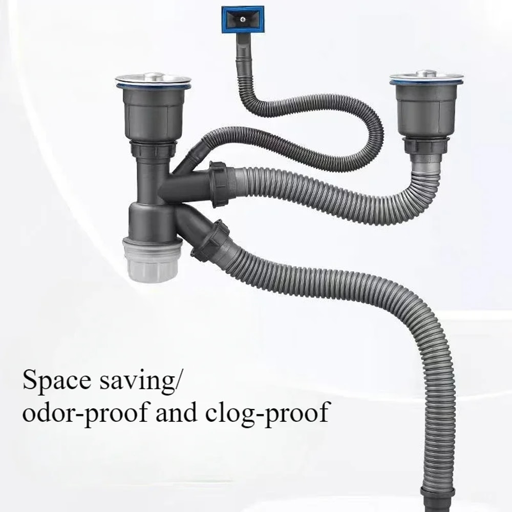 Double Basin Kitchen Sink Drain Pipe Kit with Odor Proof Anti Clog Drainer