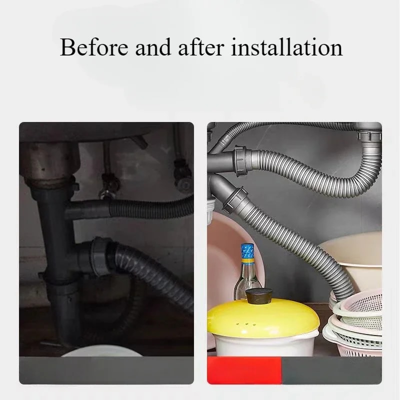Double Basin Kitchen Sink Drain Pipe Kit with Odor Proof Anti Clog Drainer