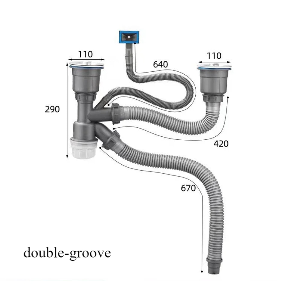 Double Basin Kitchen Sink Drain Pipe Kit with Odor Proof Anti Clog Drainer