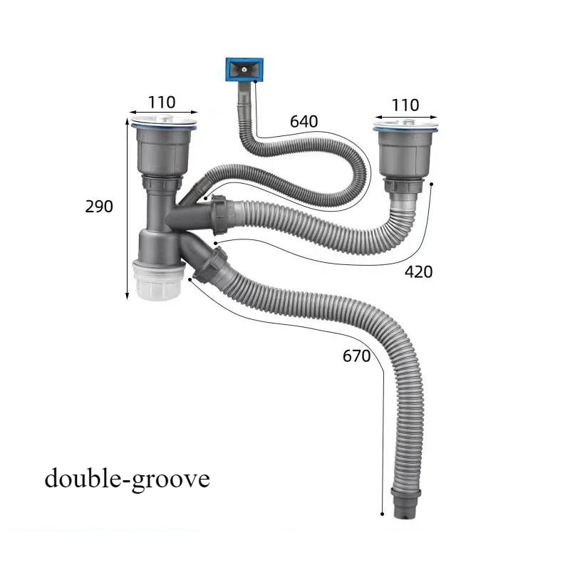 Double Basin Kitchen Sink Drain Pipe Kit with Odor Proof Anti Clog Drainer