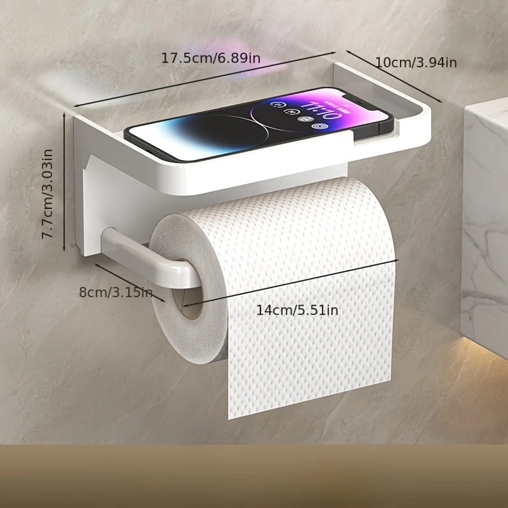 Wall Mounted Toilet Paper Holder with Shelf Black Bathroom Organizer