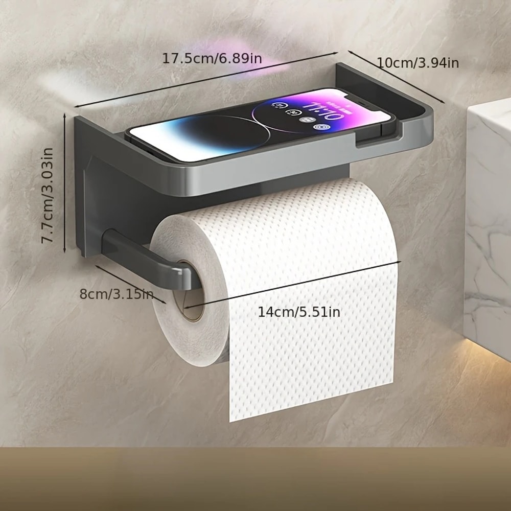 Wall Mounted Toilet Paper Holder with Shelf Black Bathroom Organizer