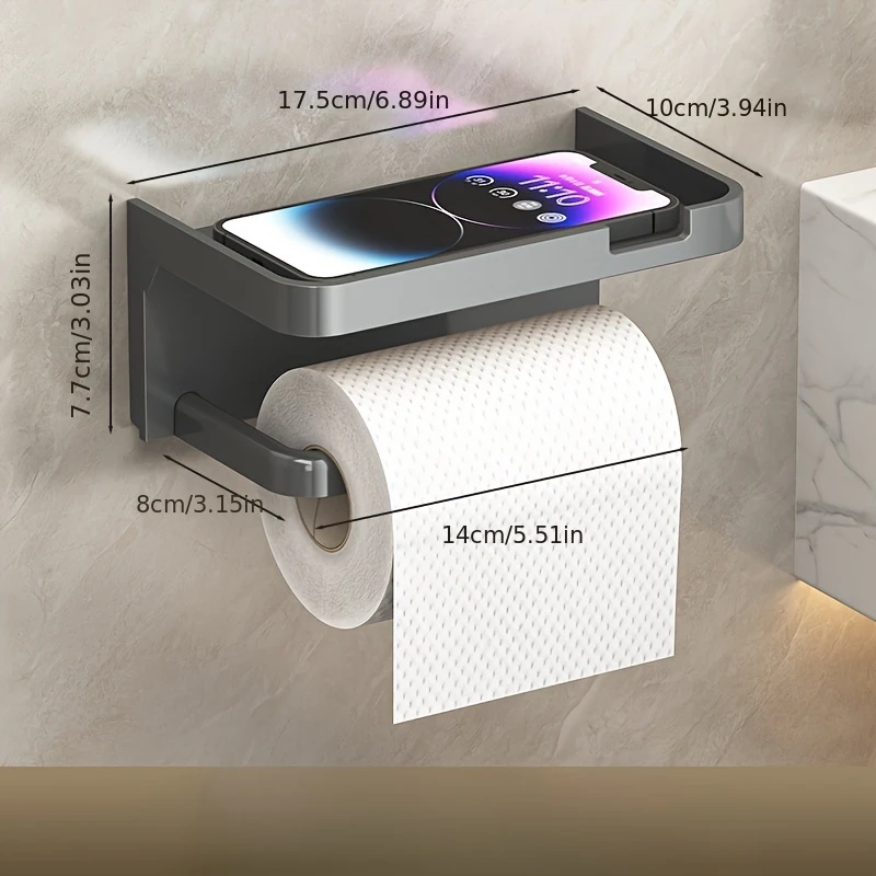 Wall Mounted Toilet Paper Holder with Shelf Black Bathroom Organizer