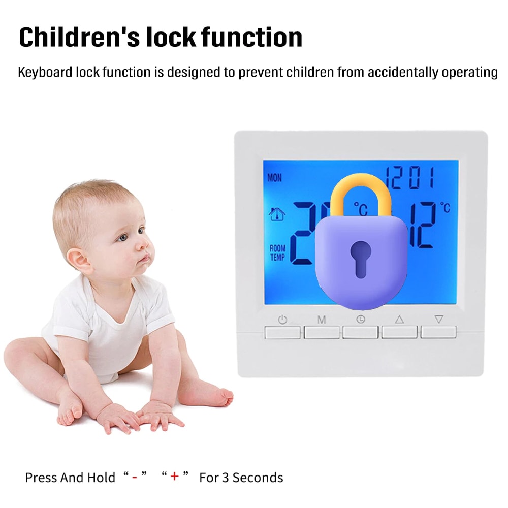 Smart Programmable Thermostat for Gas Boiler Heating with Digital Control and Child Lock