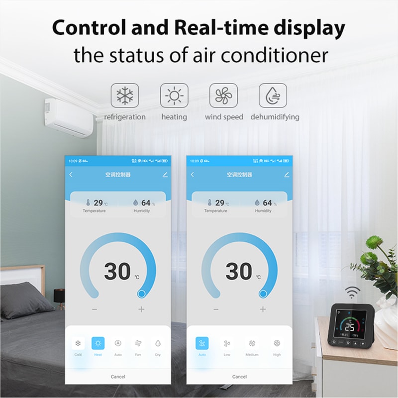 Smart WiFi Thermostat IR Remote Controller For AC With Temperature Humidity Monitor Voice Control 4