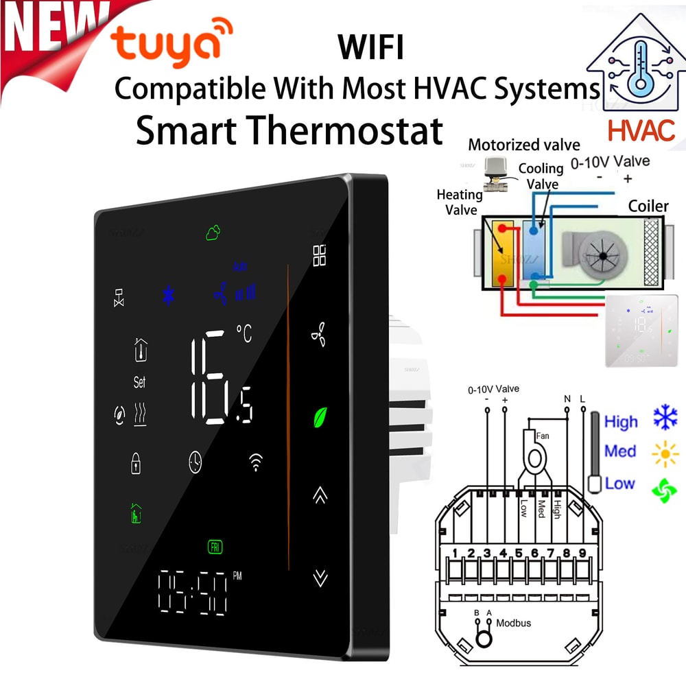 Smart WiFi Fan Coil Thermostat with Control for Heating and Cooling