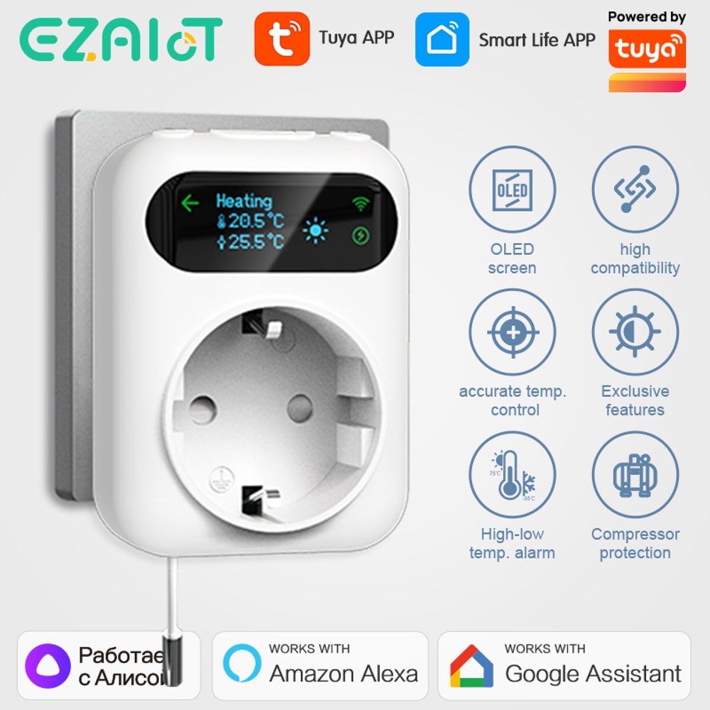 Smart WiFi Thermostat Plug with Tuya Temperature Controller for Heating & Cooling Automation
