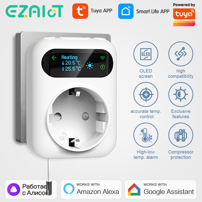 Smart WiFi Thermostat Plug with Tuya Temperature Controller for Heating & Cooling Automation