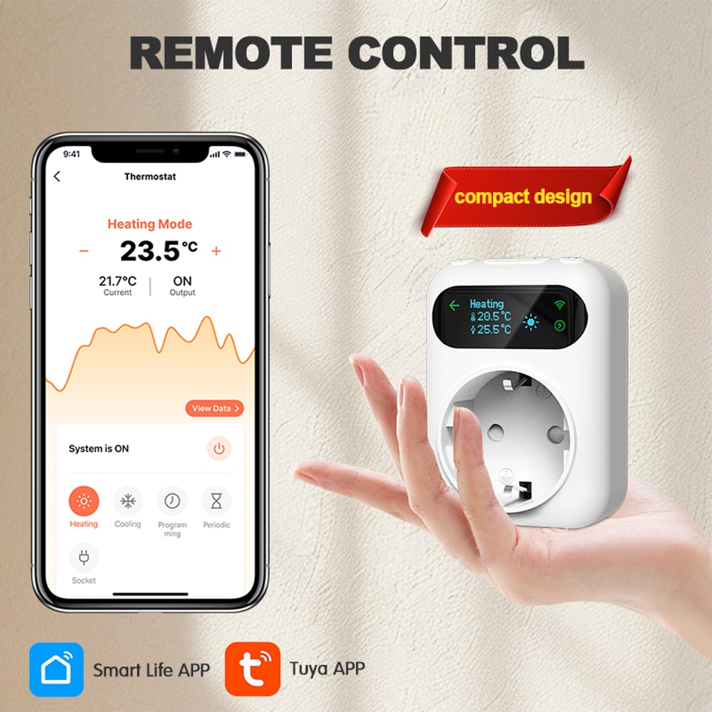 Smart WiFi Thermostat Plug with Tuya Temperature Controller for Heating & Cooling Automation