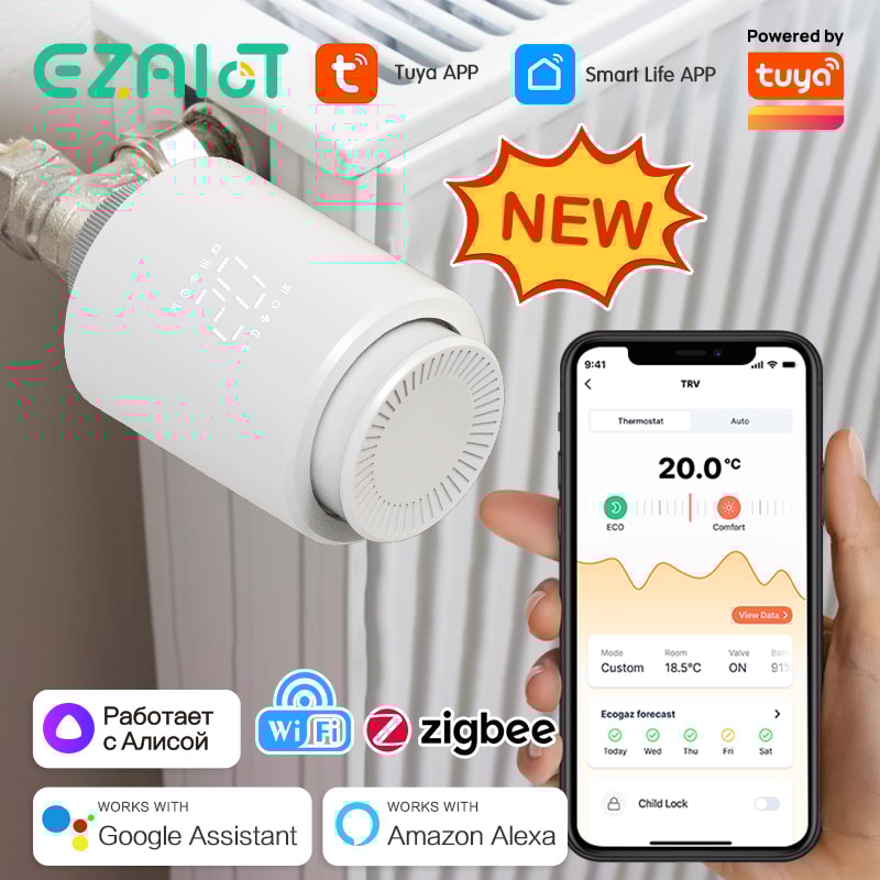 Smart Radiator Thermostat WiFi TRV Valve with App Control & Voice Assistant Integration