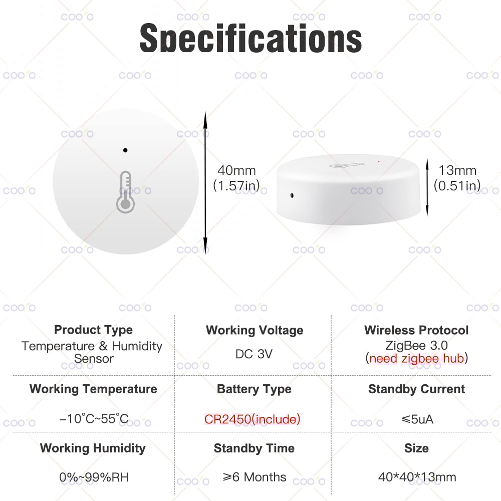 Smart Zigbee Temperature Sensor with Humidity Monitor for Alexa Google Home Remote Control