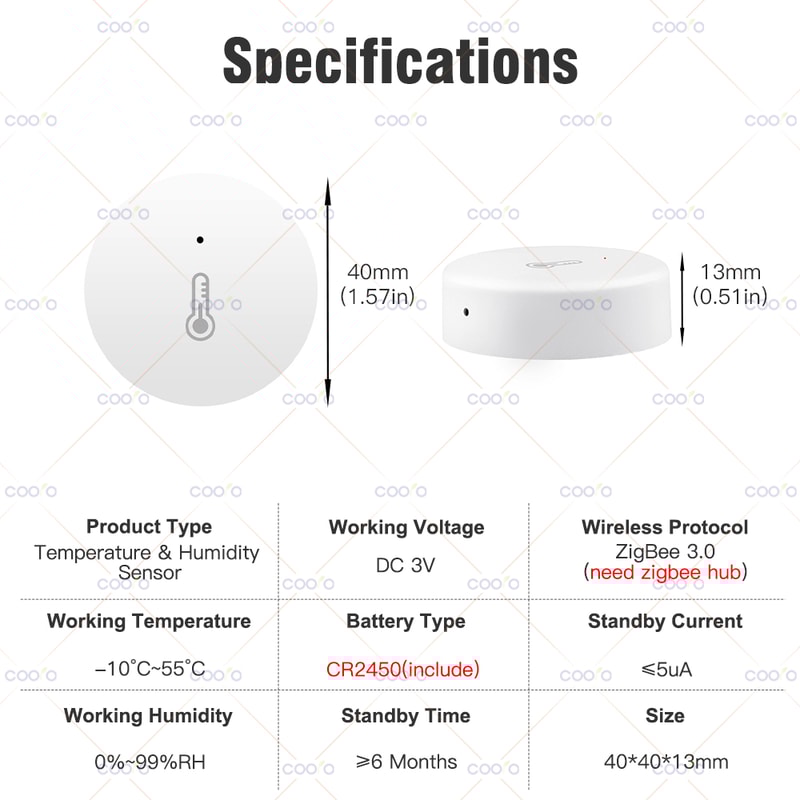 Smart Zigbee Temperature Sensor with Humidity Monitor for Alexa Google Home Remote Control