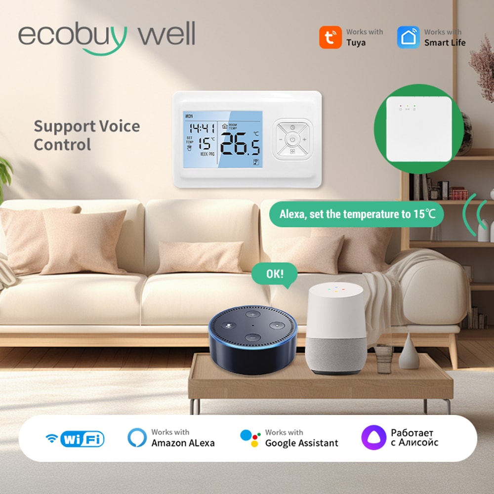 Smart WiFi Thermostat for Gas Boiler with Tuya Alexa Control Battery Powered