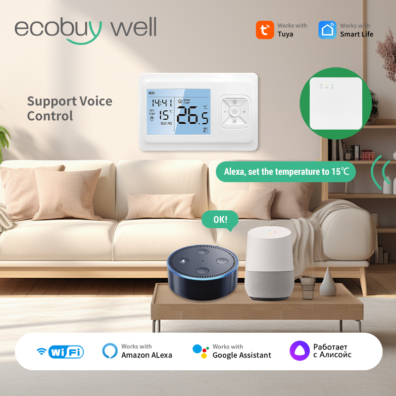 Smart WiFi Thermostat for Gas Boiler with Tuya Alexa Control Battery Powered