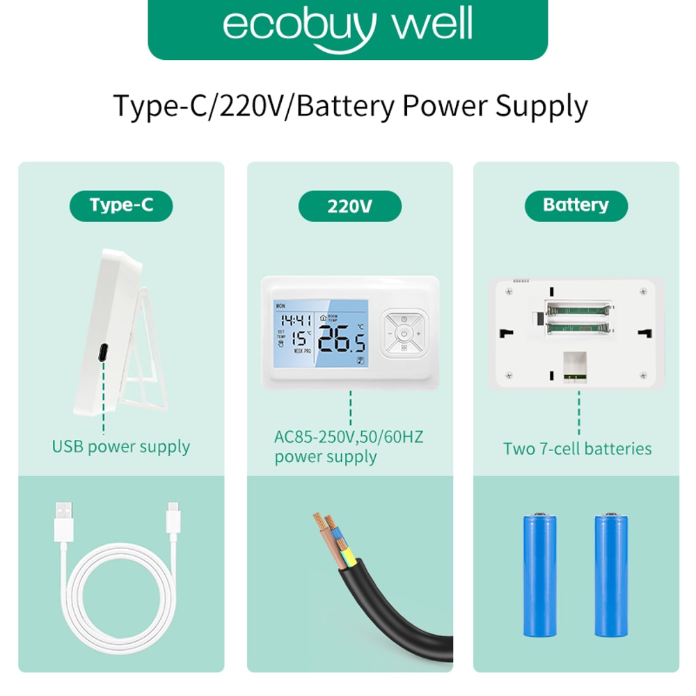 Smart WiFi Thermostat for Gas Boiler with Tuya Alexa Control Battery Powered