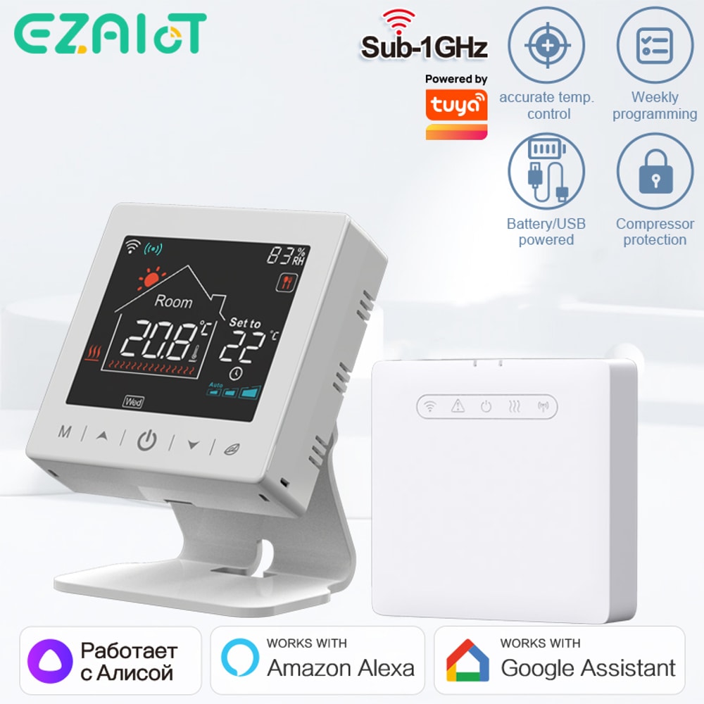 Smart WiFi Thermostat for Gas Boiler with Tuya App Control and Wireless Room Sensor