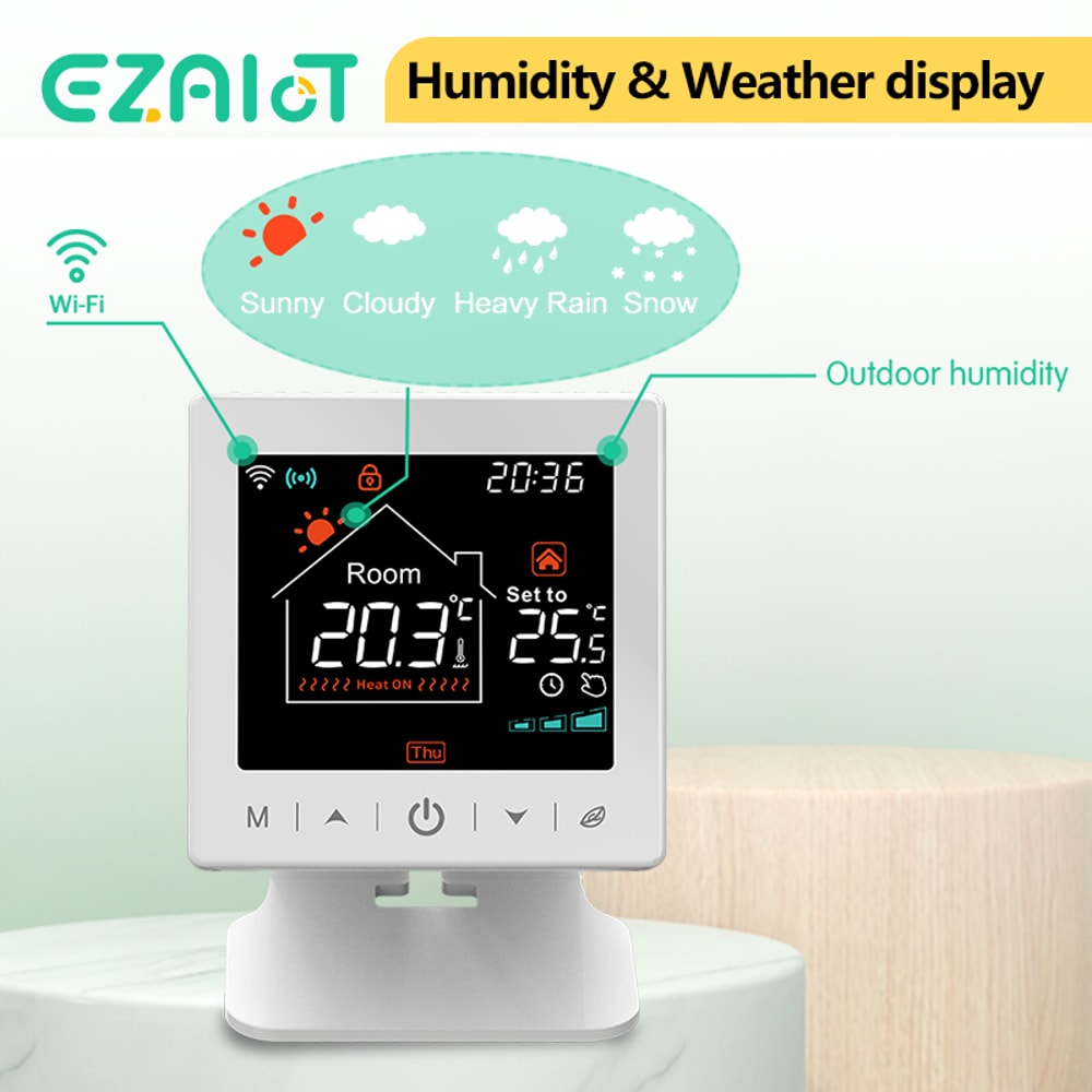 Smart WiFi Thermostat for Gas Boiler with Tuya App Control and Wireless Room Sensor