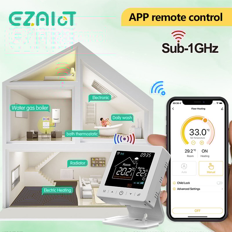 Smart WiFi Thermostat for Gas Boiler with Tuya App Control and Wireless Room Sensor