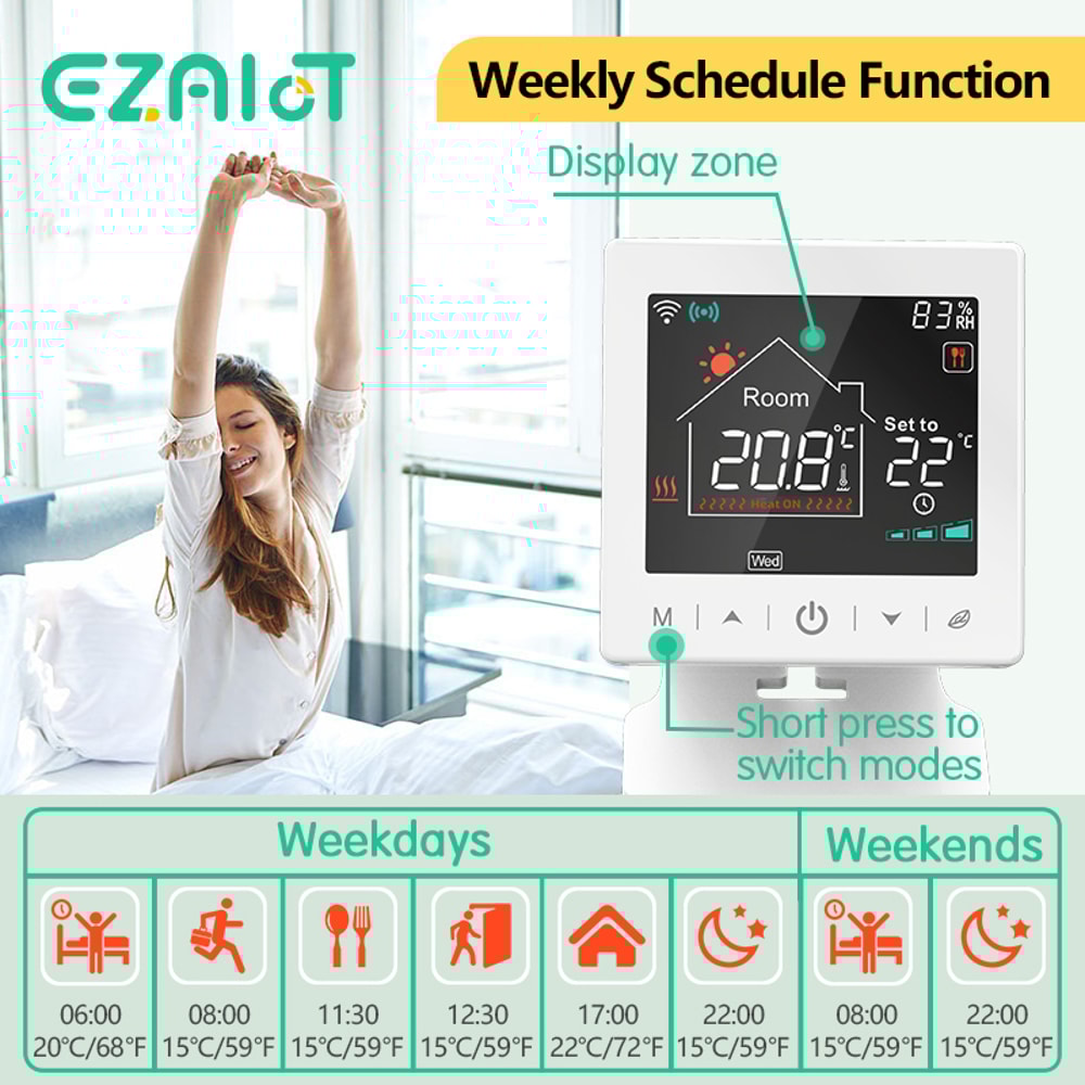 Smart WiFi Thermostat for Gas Boiler with Tuya App Control and Wireless Room Sensor