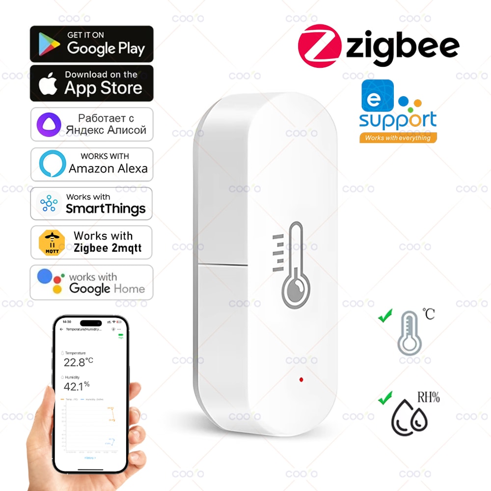 ZigBee Smart Temperature Humidity Sensor for Home Automation with Alexa Google Support
