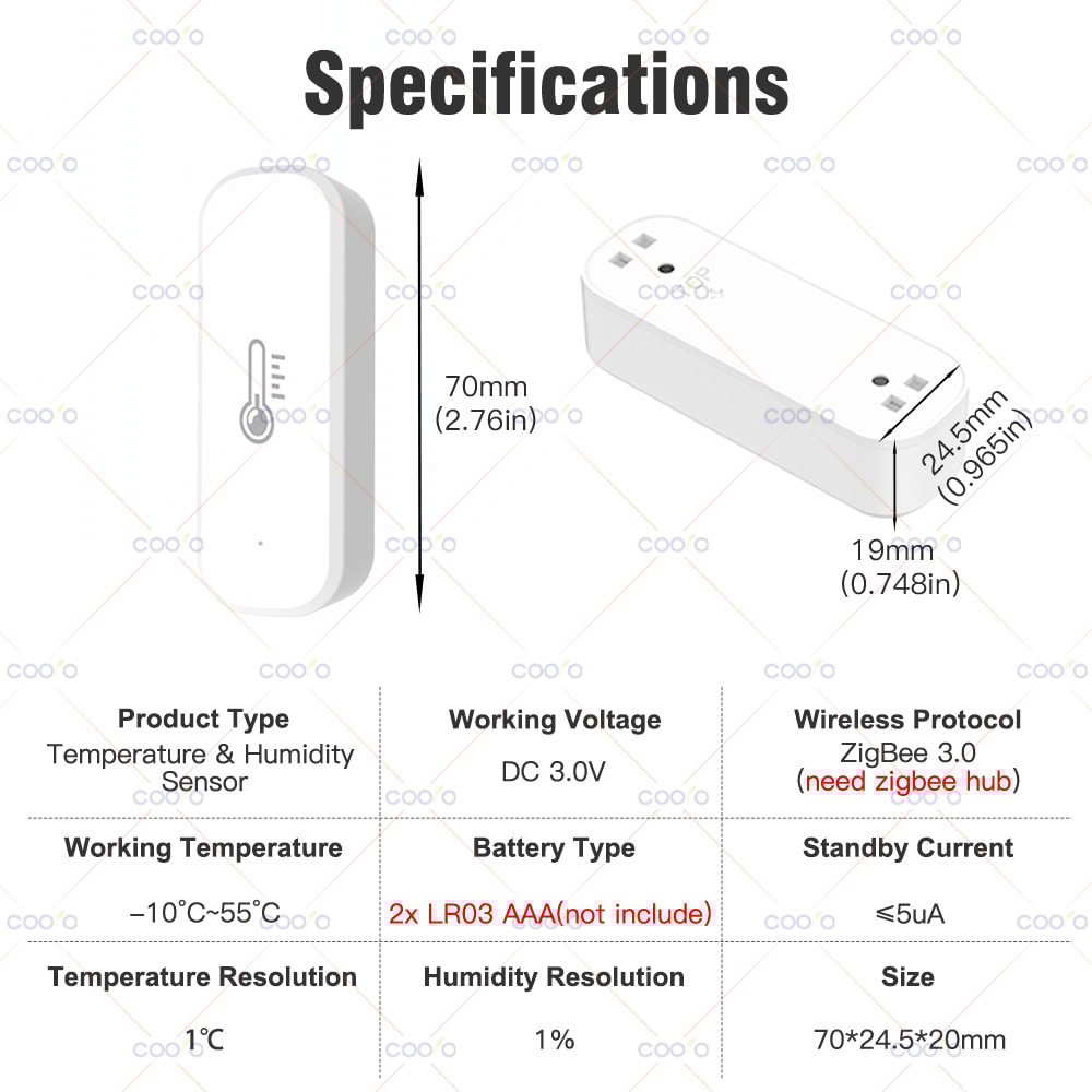 ZigBee Smart Temperature Humidity Sensor for Home Automation with Alexa Google Support