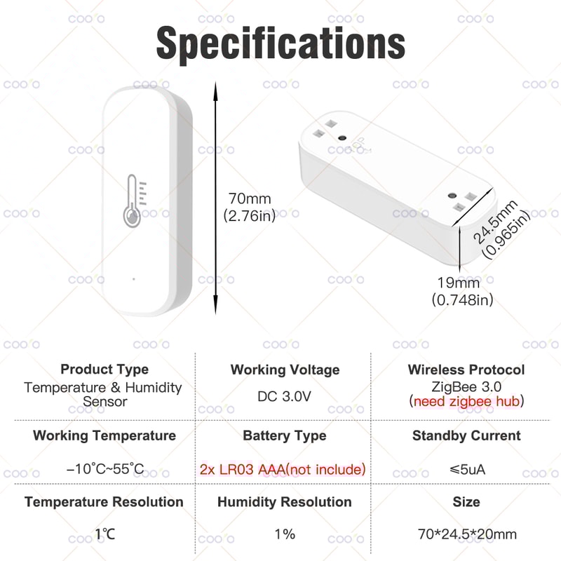 ZigBee Smart Temperature Humidity Sensor for Home Automation with Alexa Google Support
