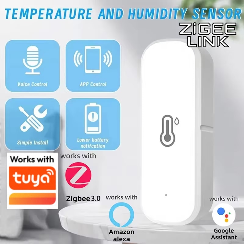 Smart Zigbee Temperature Humidity Sensor with App Alerts for Home Monitoring