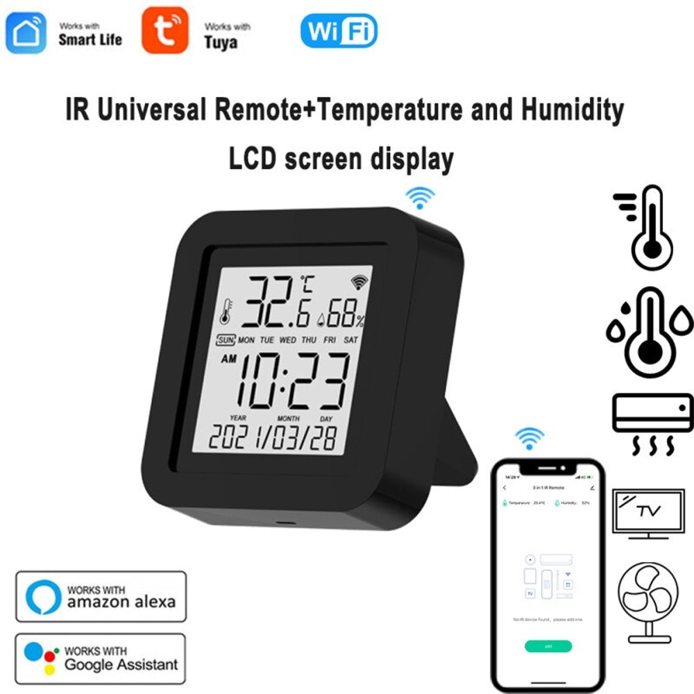 Smart WiFi IR Remote Controller with Temperature Sensor & Voice Control for AC TV Home Automation