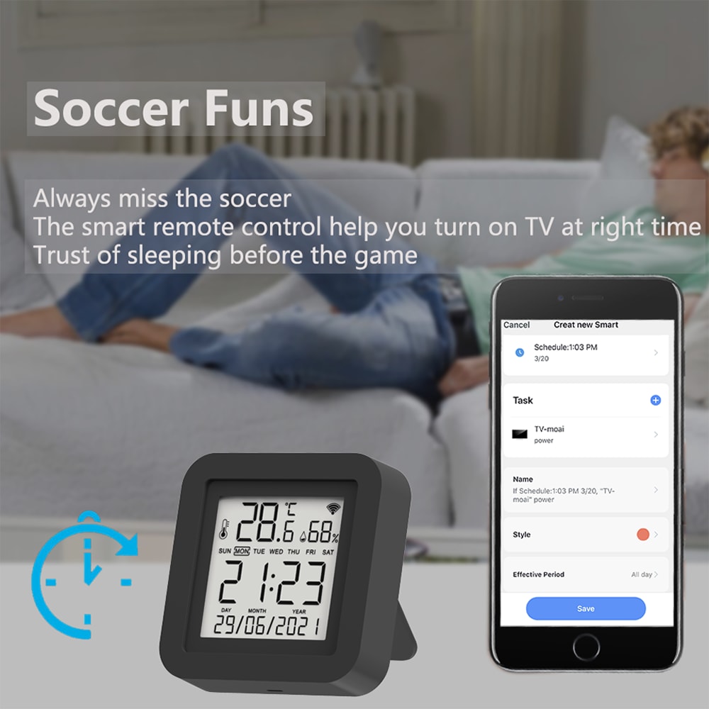 Smart WiFi IR Remote Controller with Temperature Sensor & Voice Control for AC TV Home Automation