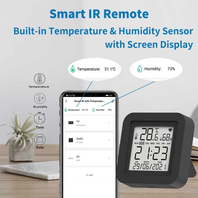 Smart WiFi IR Remote Controller with Temperature Sensor & Voice Control for AC TV Home Automation