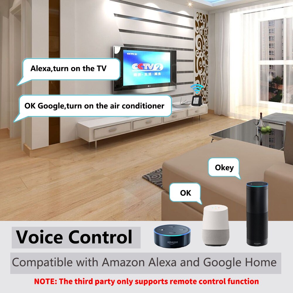 Smart WiFi IR Remote Controller with Temperature Sensor & Voice Control for AC TV Home Automation