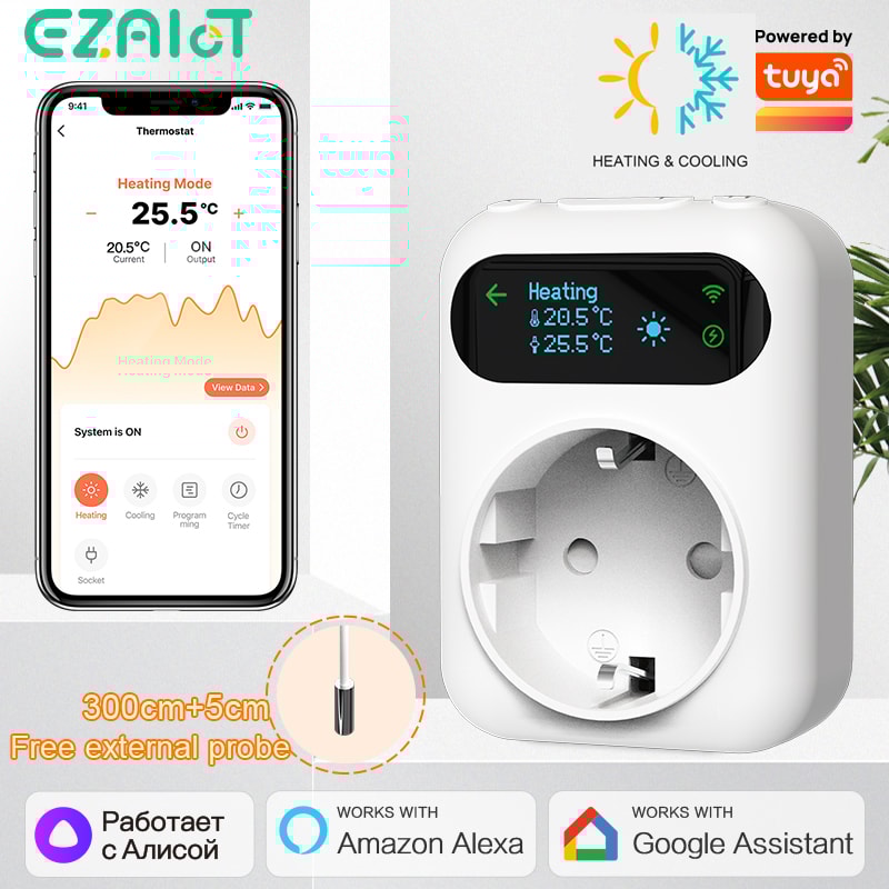 Smart WiFi Thermostat Plug Alexa Google Home Temperature Controller with Sensor