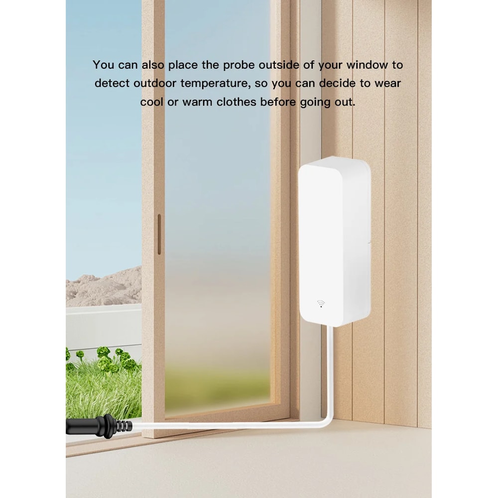 Smart WiFi Temperature Humidity Sensor with External Probe for Refrigerator, Aquarium & Home Monitoring