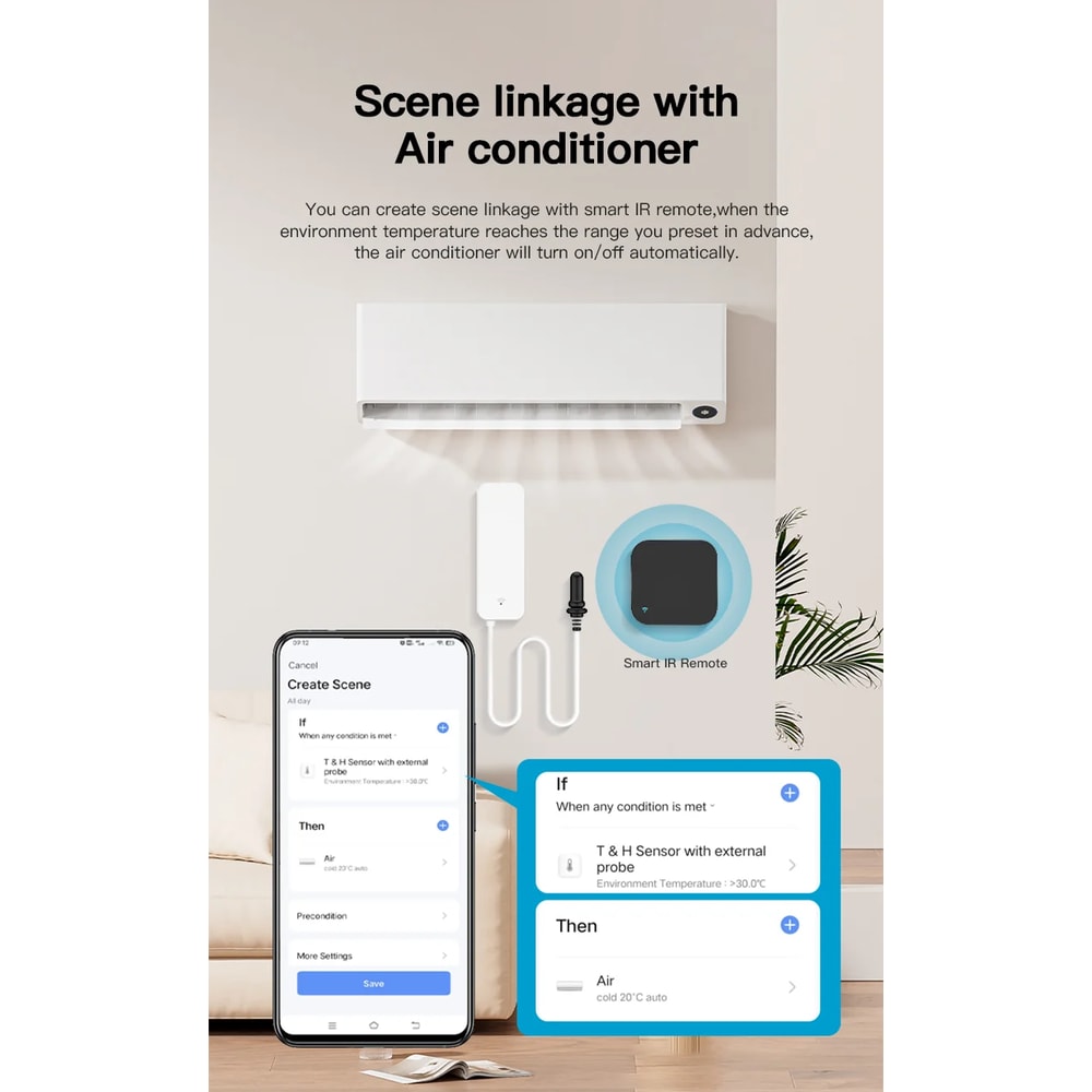 Smart WiFi Temperature Humidity Sensor with External Probe for Refrigerator, Aquarium & Home Monitoring