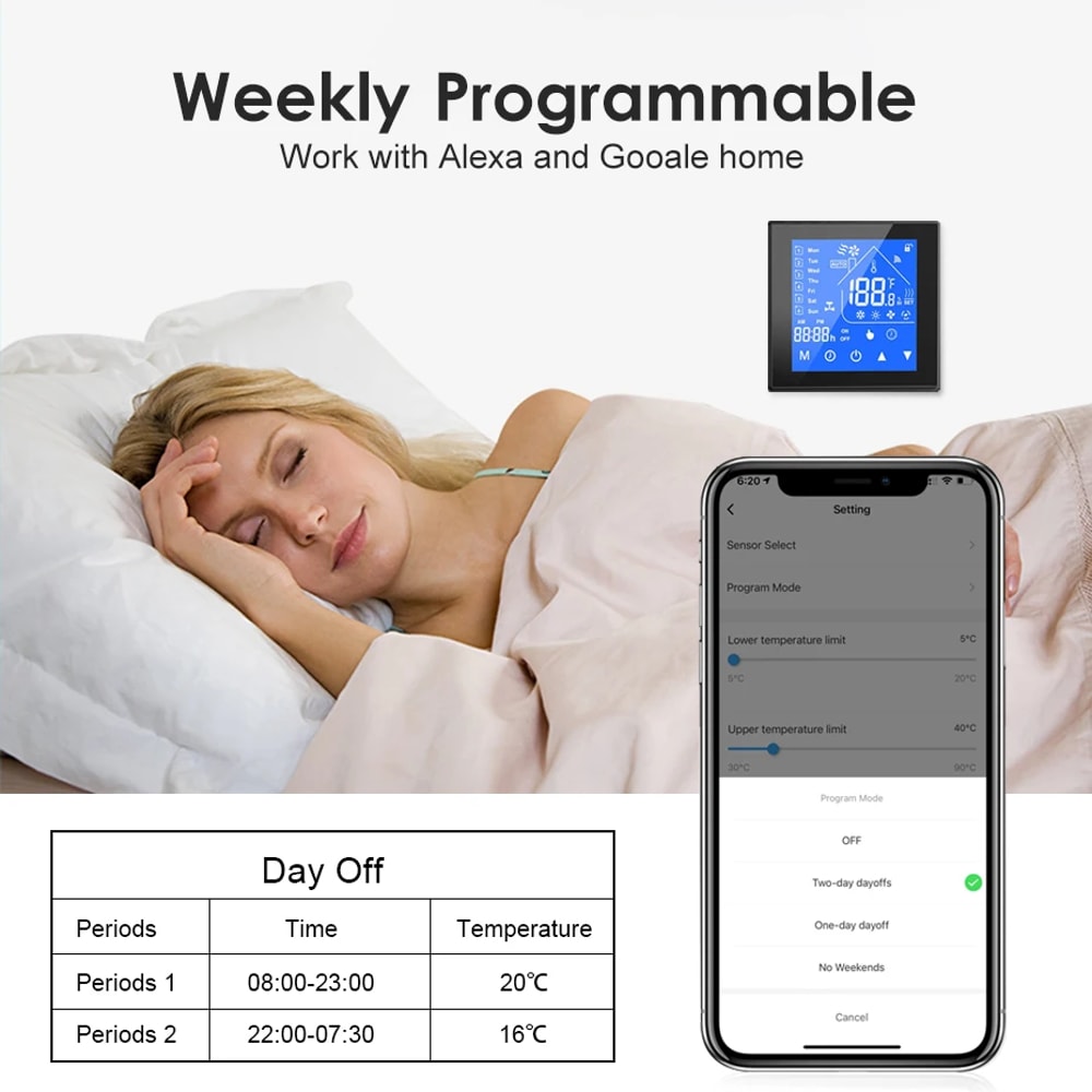 Smart WiFi Thermostat for Floor Heating & Boiler Control with Alexa Google Home Compatibility