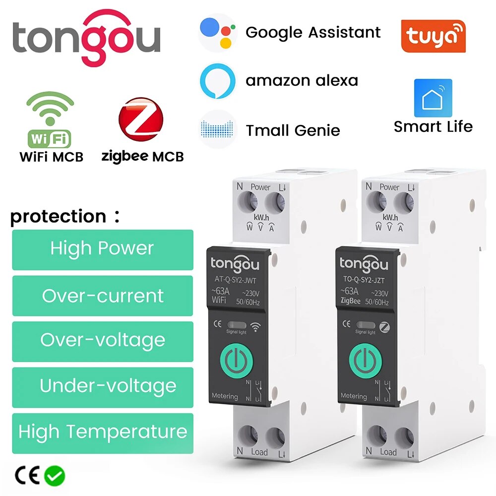 Tuya Smart Circuit Breaker WiFi Remote Control Energy Monitoring Switch