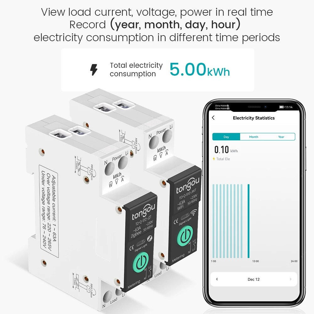 Tuya Smart Circuit Breaker WiFi Remote Control Energy Monitoring Switch