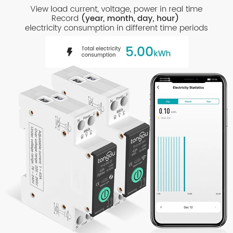 Tuya Smart Circuit Breaker WiFi Remote Control Energy Monitoring Switch