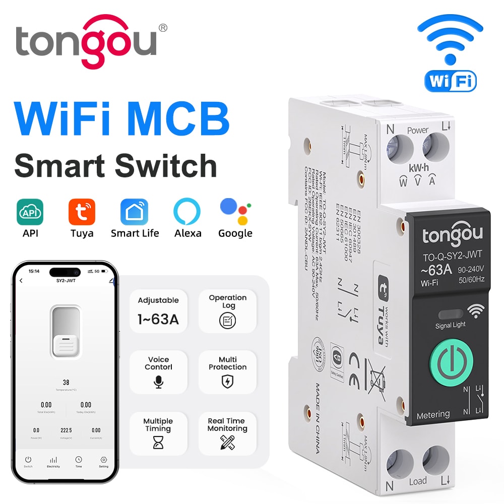 Tuya WiFi Smart Circuit Breaker with Power Monitoring and Remote Control
