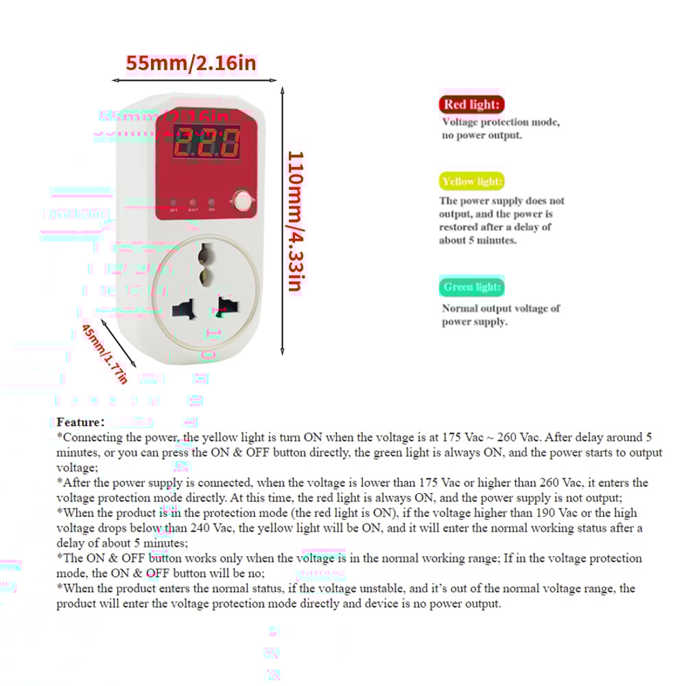 High Precision Voltage Protector Socket Plug Surge Guard for Appliances