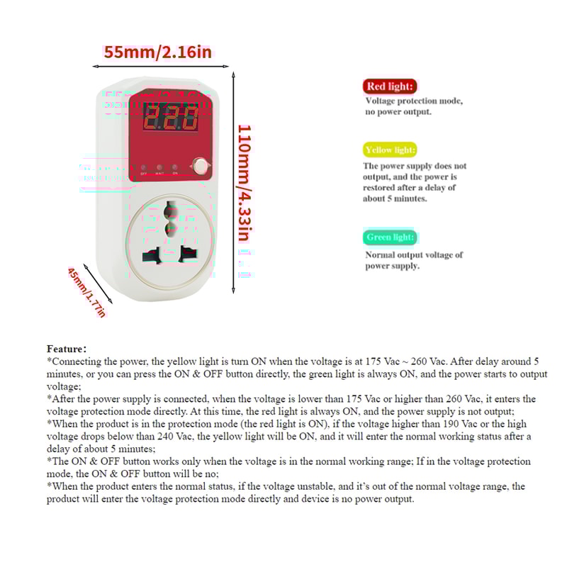 High Precision Voltage Protector Socket Plug Surge Guard for Appliances