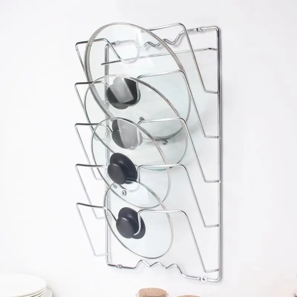 Wall Mounted Pot Lid Organizer Rack Tier Rust Free Kitchen Storage Holder