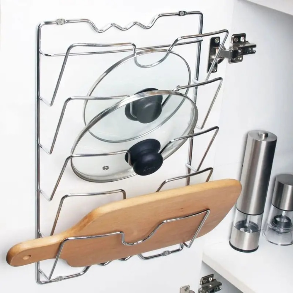 Wall Mounted Pot Lid Organizer Rack Tier Rust Free Kitchen Storage Holder