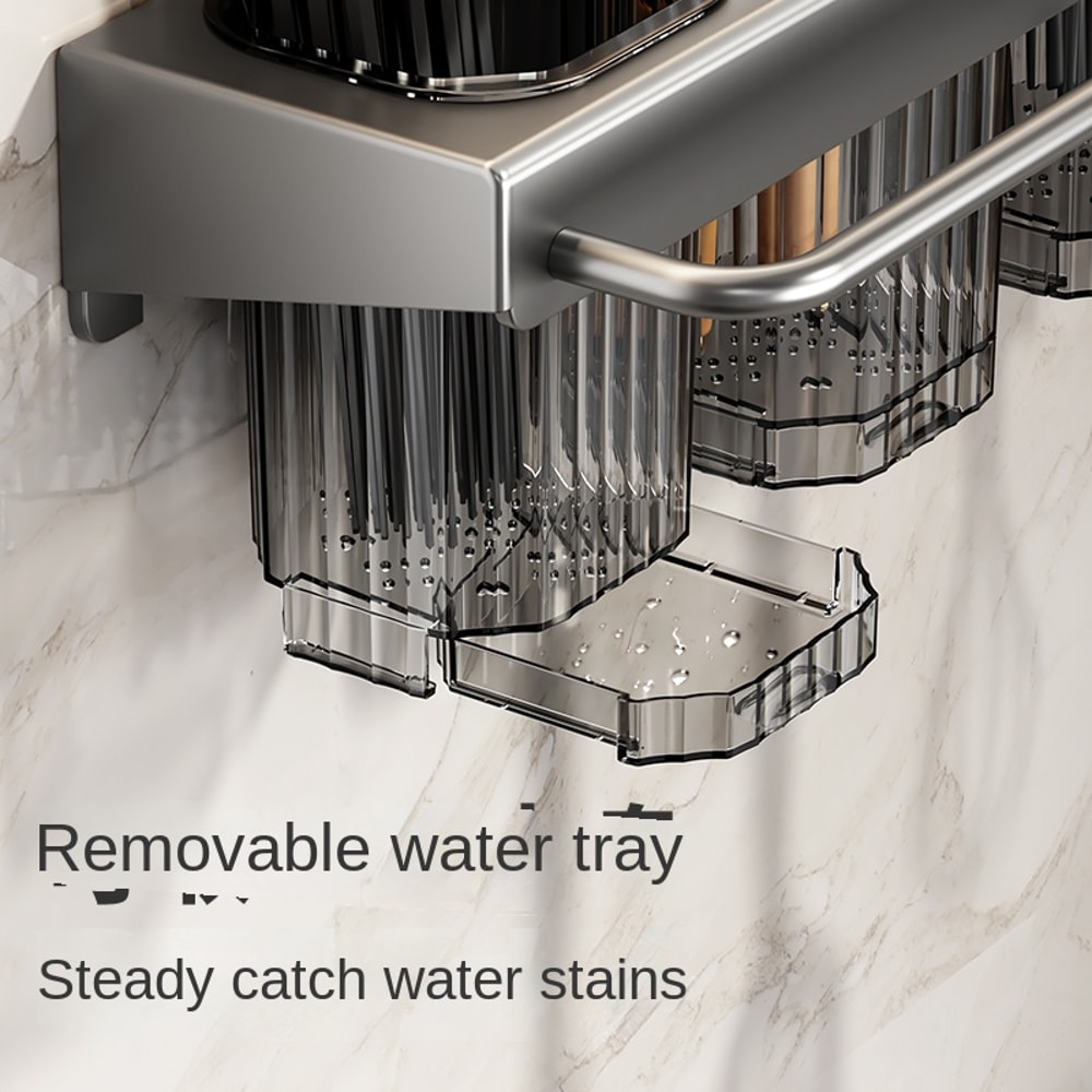 No Drill Wall Mounted Knife Rack with Utensil Holder and Chopstick Organizer