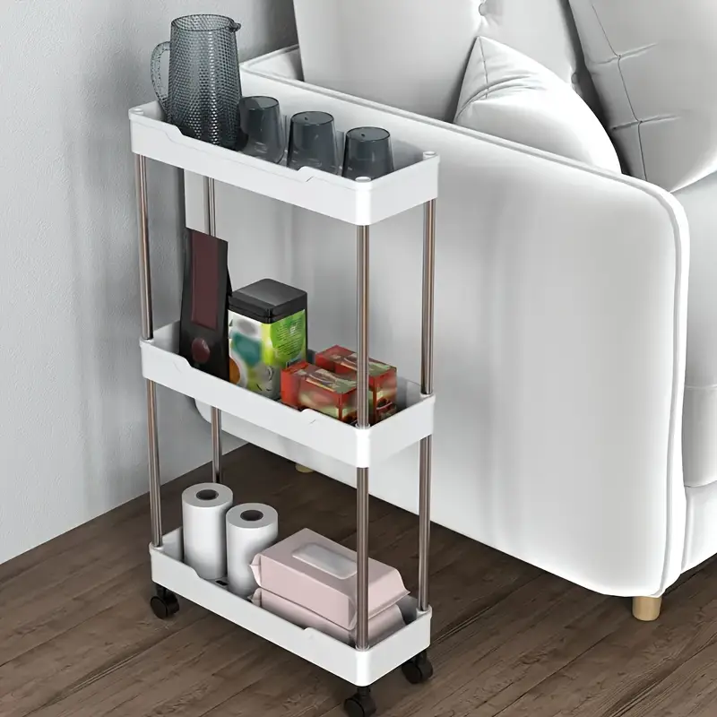 Tier Rolling Storage Cart with Sliding Shelves for Kitchen & Bathroom Organization