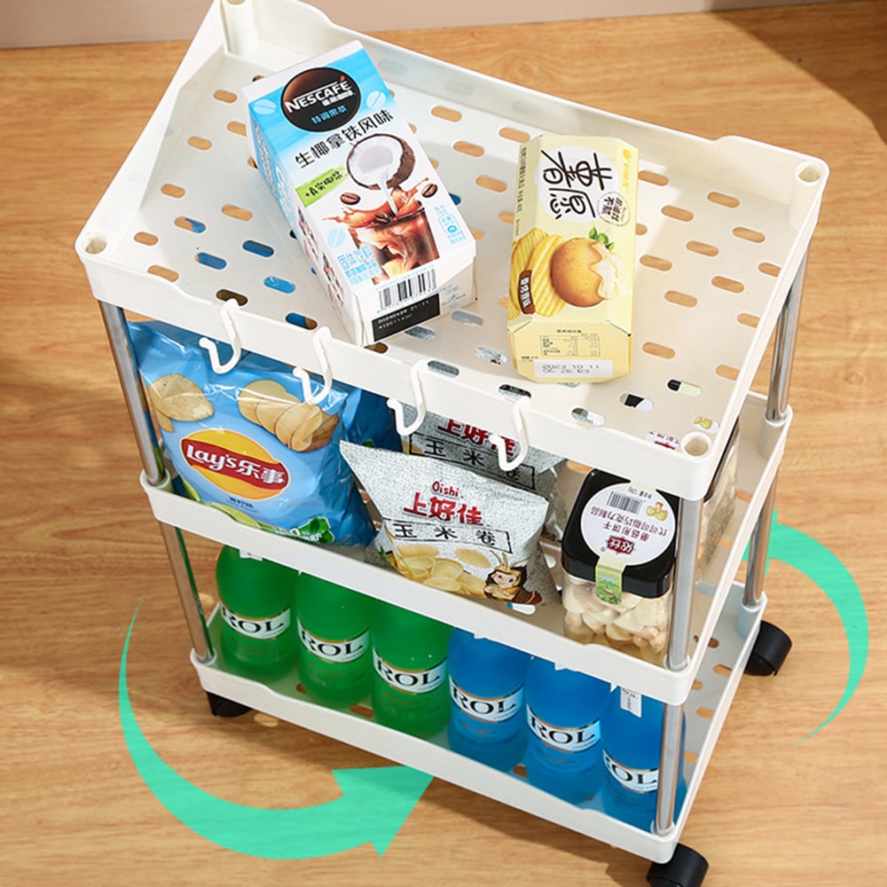 Tier Rolling Storage Cart with Sliding Shelves for Kitchen & Bathroom Organization
