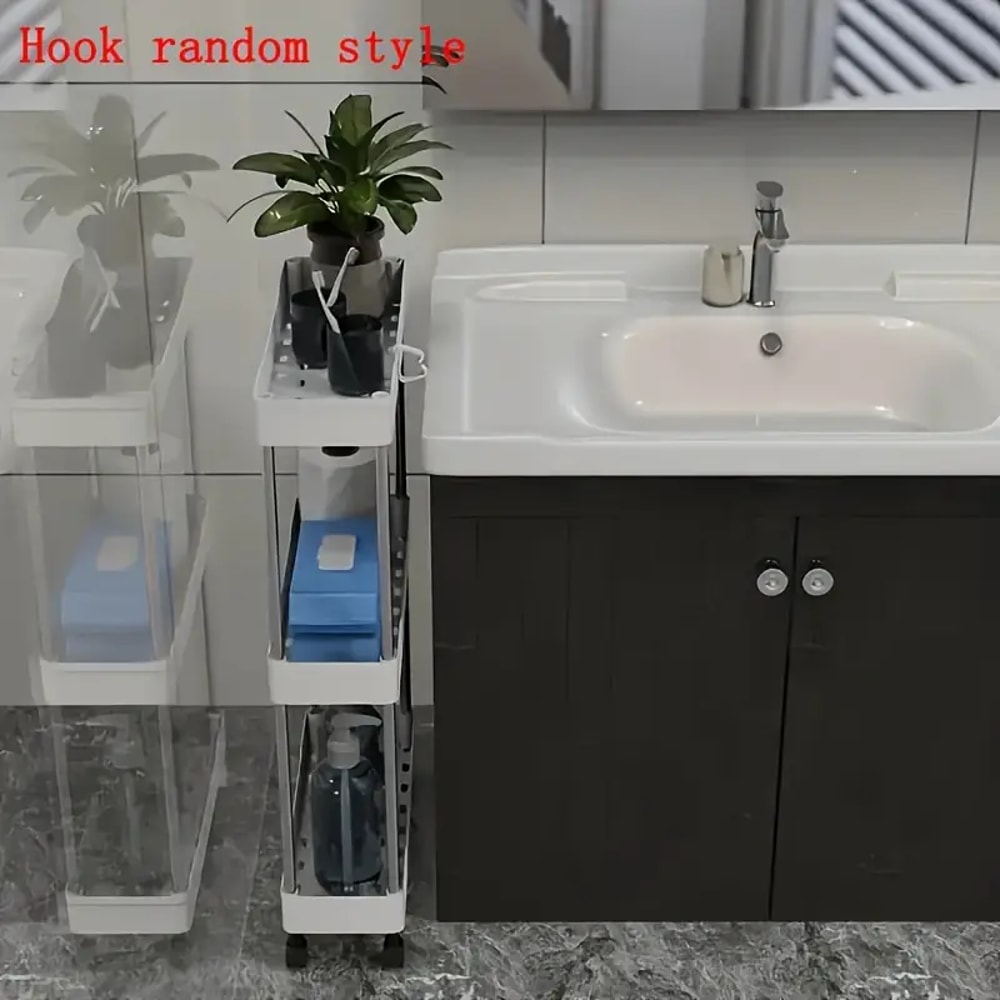 Tier Rolling Storage Cart with Sliding Shelves for Kitchen & Bathroom Organization