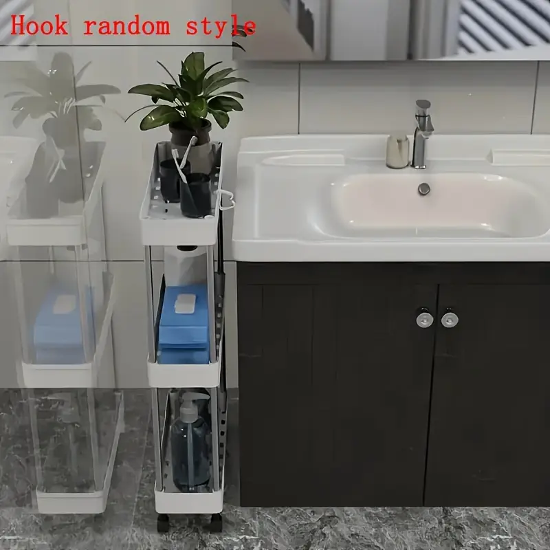 Tier Rolling Storage Cart with Sliding Shelves for Kitchen & Bathroom Organization